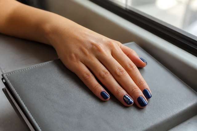 Navy Silver Foil blue Christmas nails