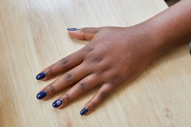 Navy Silver Snowflake blue Christmas nails