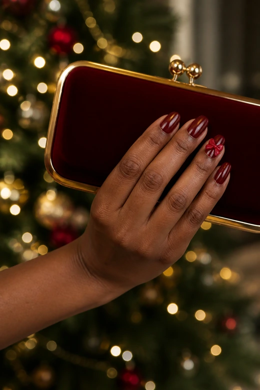Raised Red Gel Bow Christmas nails