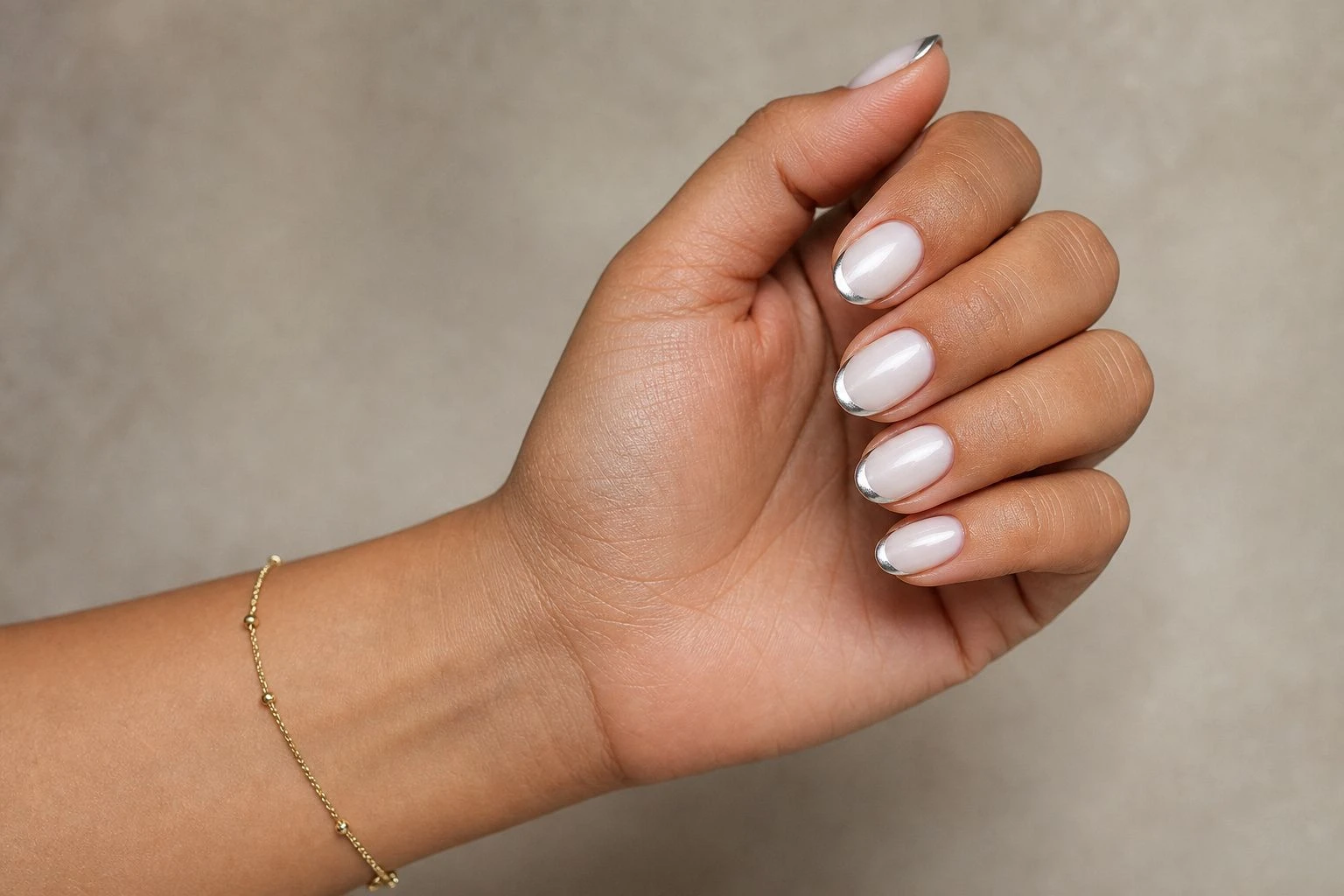 Short silver micro French Christmas nails