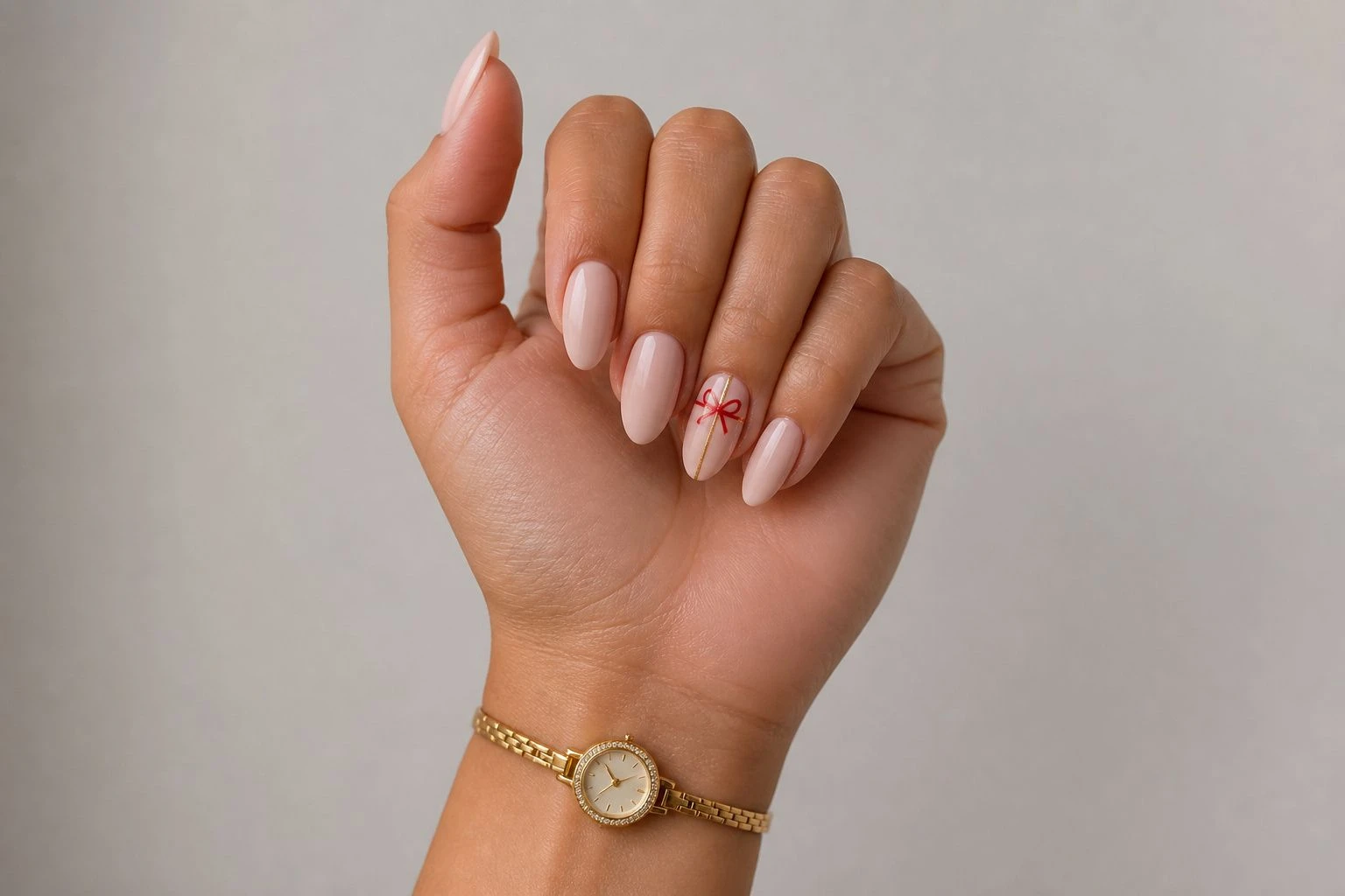 Classic Christmas Bow Art cute Christmas nails