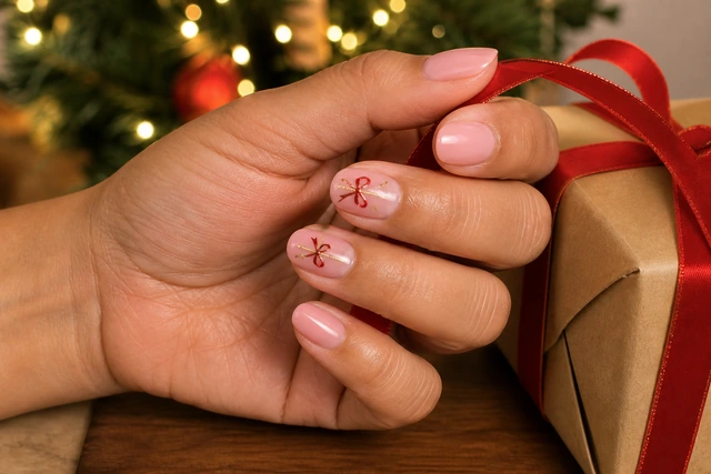 Classic Christmas Bow Art Christmas nails