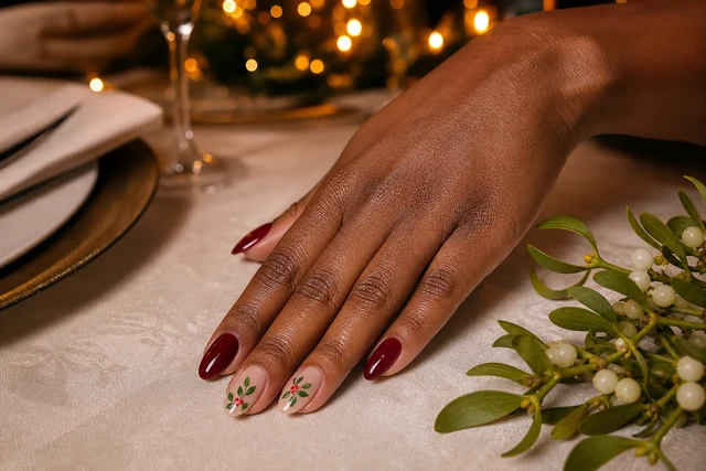 Classic mistletoe nail art