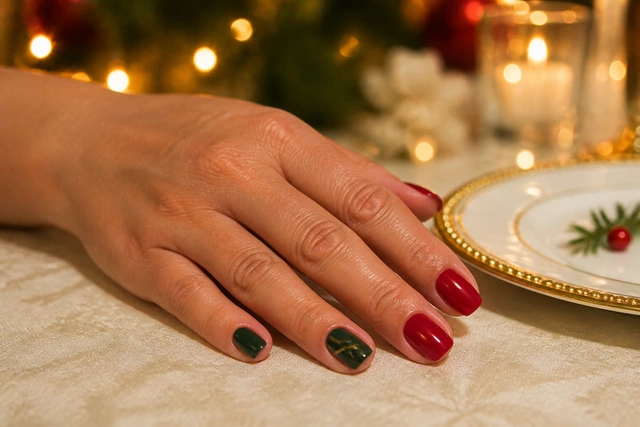 Refined Red and Green Art Christmas nails