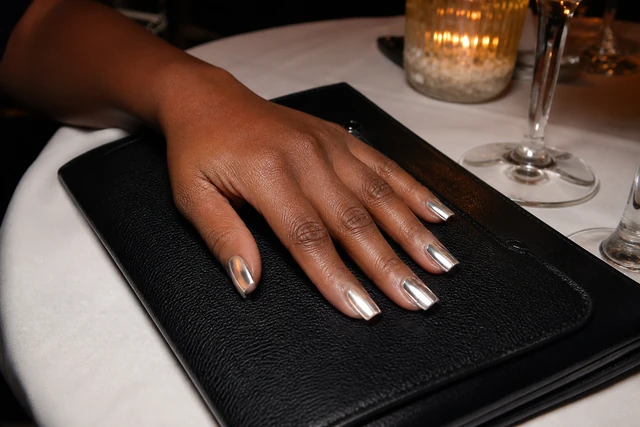 Silver chrome gel Christmas nails