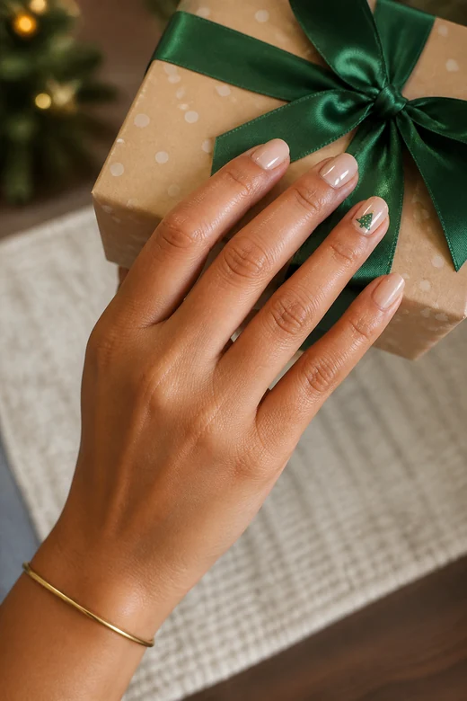 Nude Tree Accent Christmas nail art