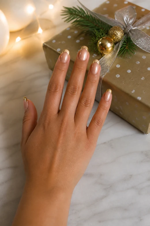 Gold Chrome French Christmas nails