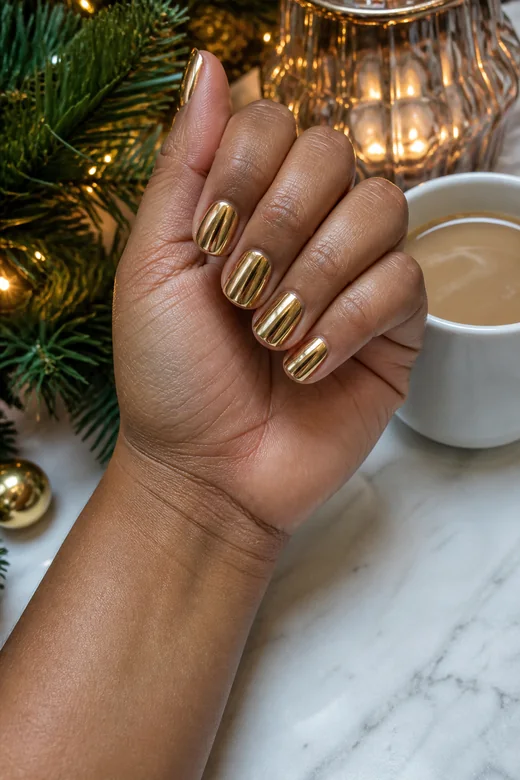Gold Chrome Square Christmas nails