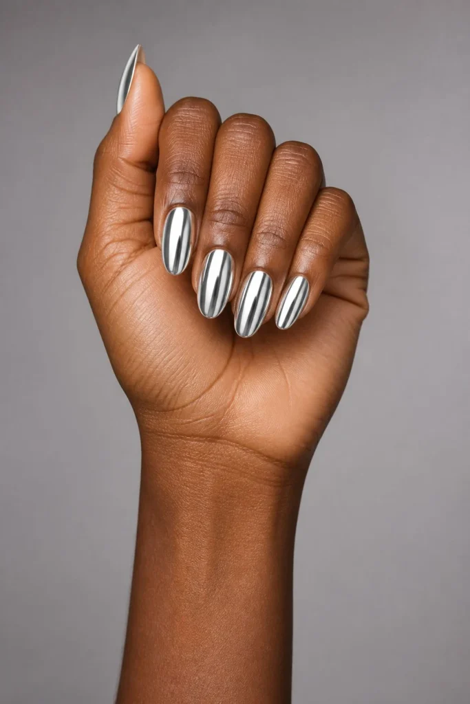 12 Chrome Christmas Nails That Look Like Liquid Metal