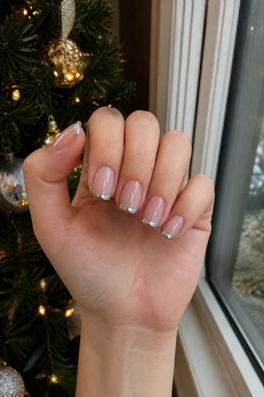 Silver Chrome French Christmas nails