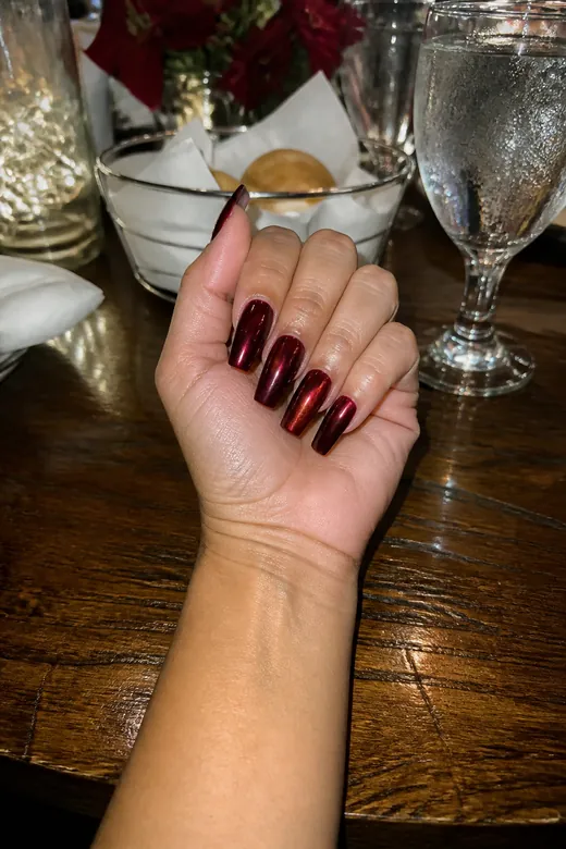 Wine Chrome Coffin Christmas nails