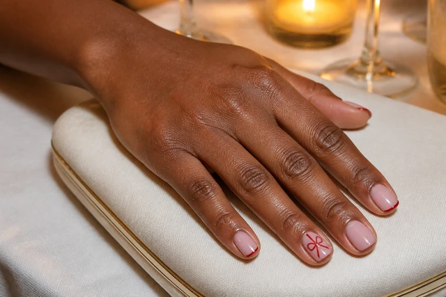 Red Ribbon Bow Christmas nails