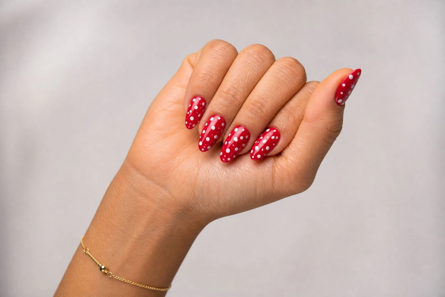 Red and White Polka Dots cute Christmas nails