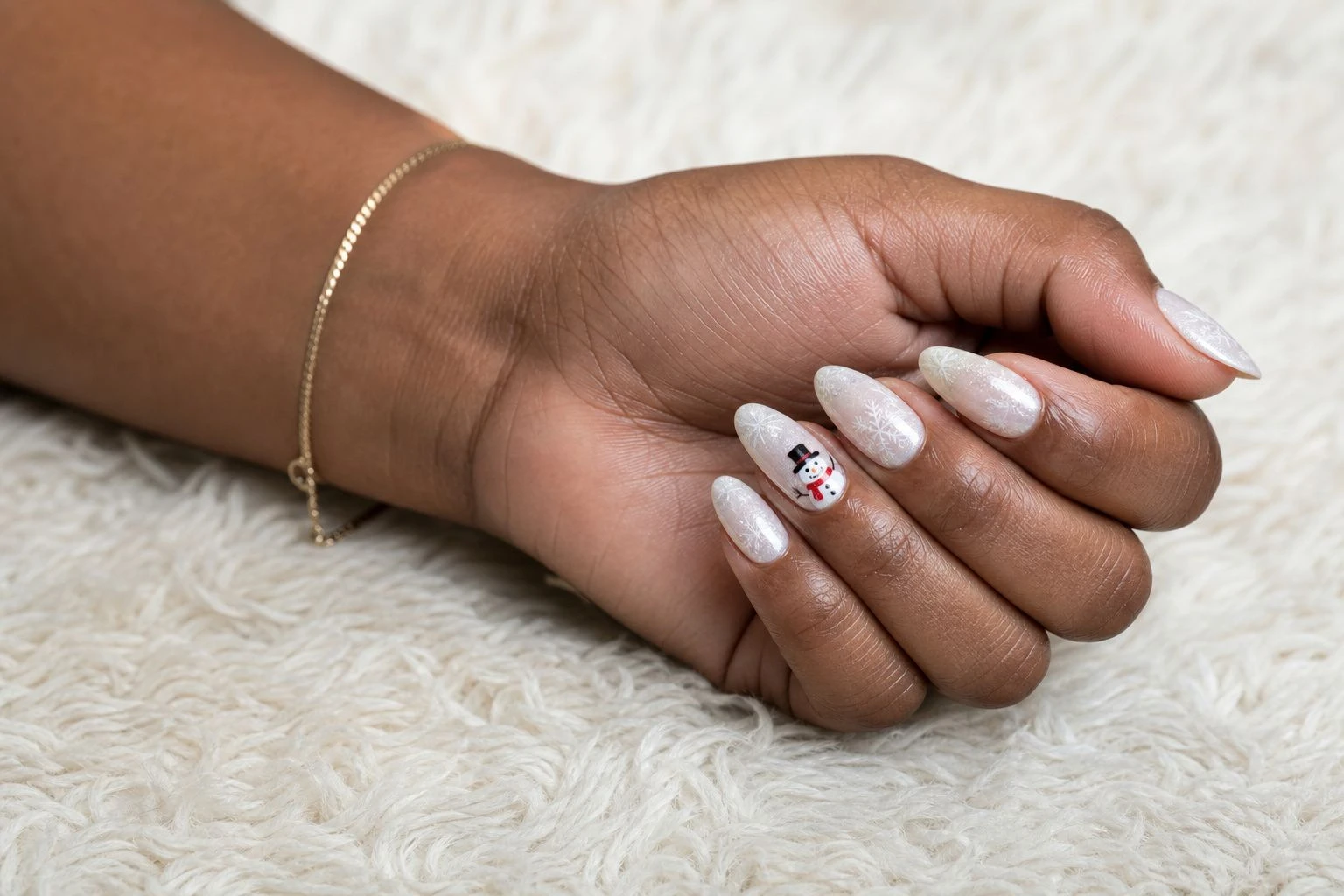 Mini Snowman Accent cute Christmas nails