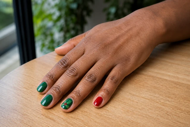 Holly Berry Accent easy Christmas nail design