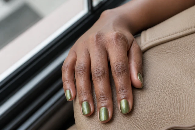 Olive Shimmer easy Christmas nail design