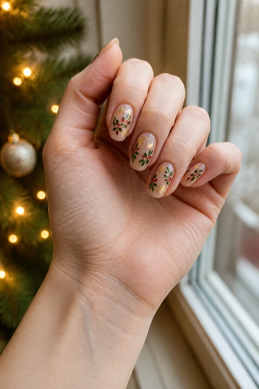 Mistletoe With Gold Foil nail design