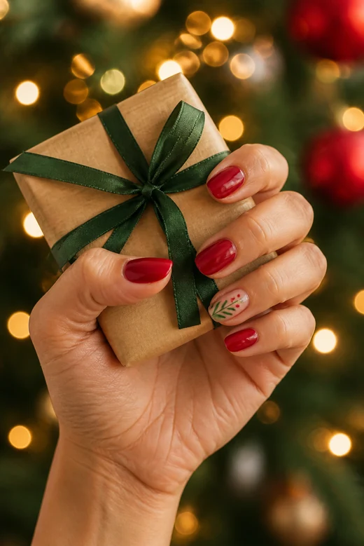Red With Mistletoe Accent nail design