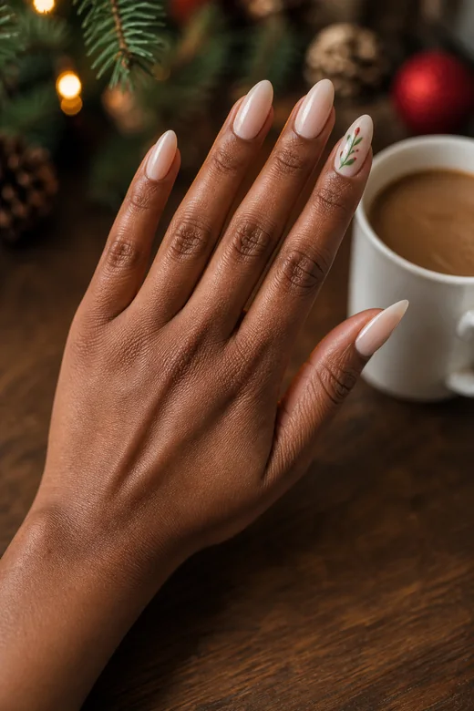 Sheer Mistletoe Sprig nail design