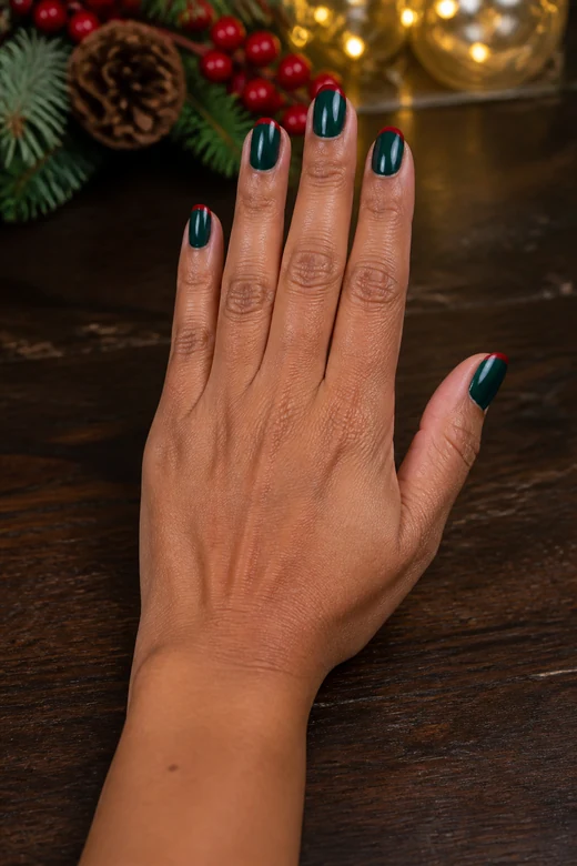 Emerald With Red French Christmas nails