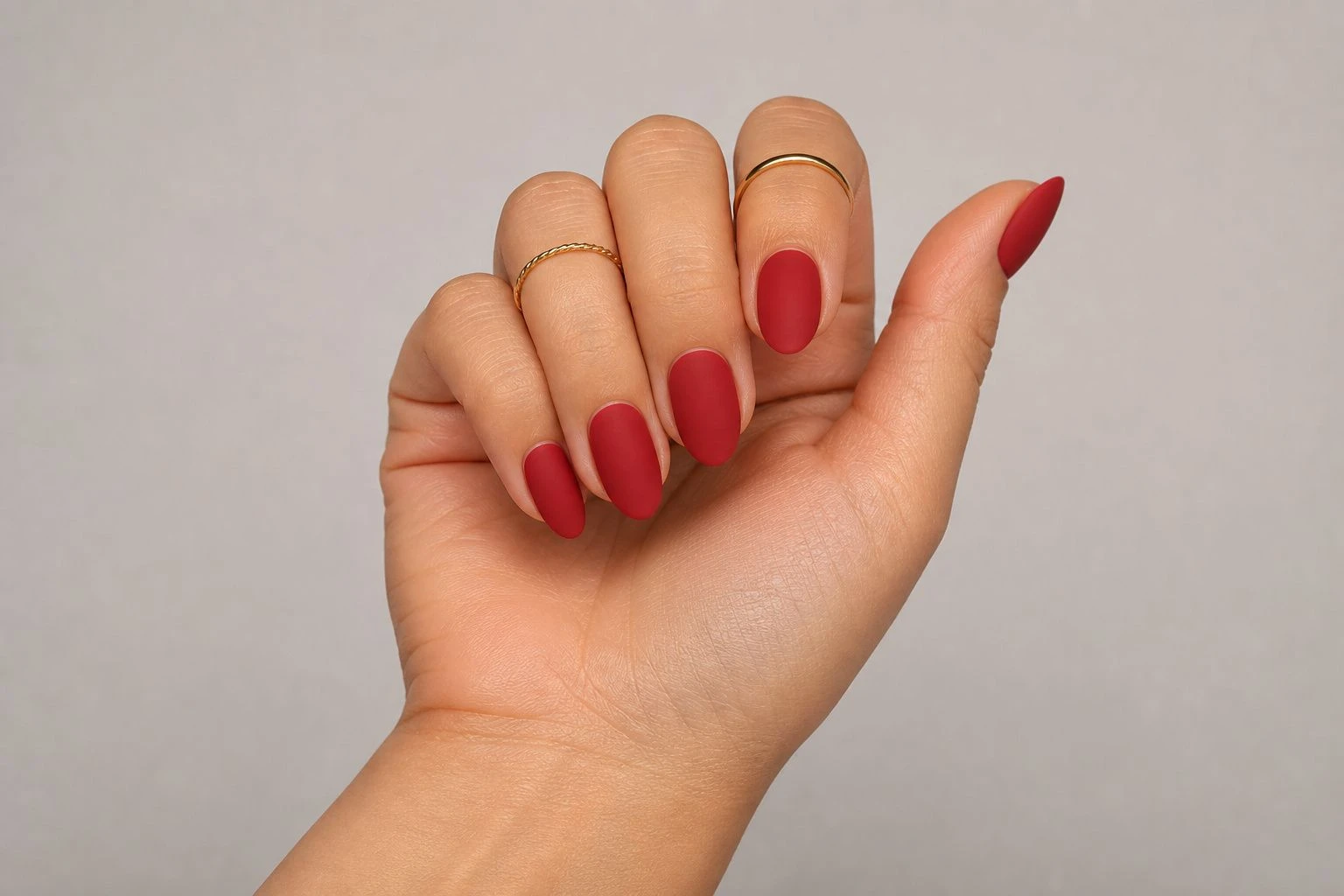 Short matte red almond Christmas nails