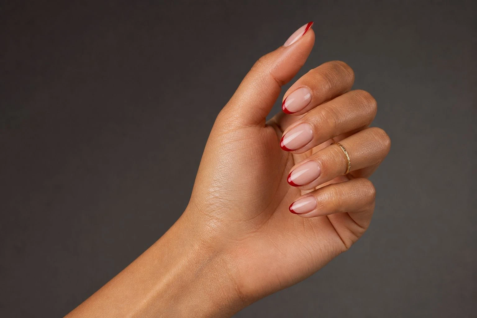 Short almond red French tip Christmas nails