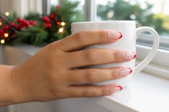 Red gel French tip Christmas nails
