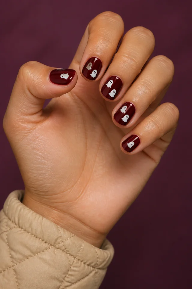 bright red stiletto nails with black dripping accents on a rich brown hand and visible wrist