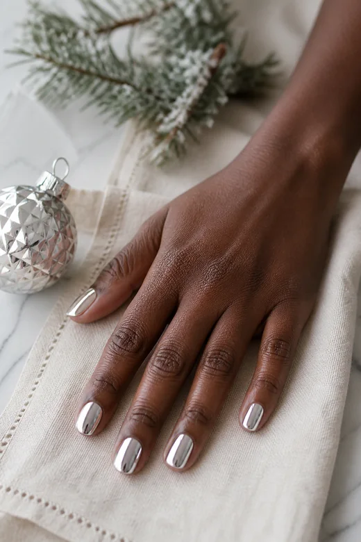 Silver Mirror Square Christmas nails