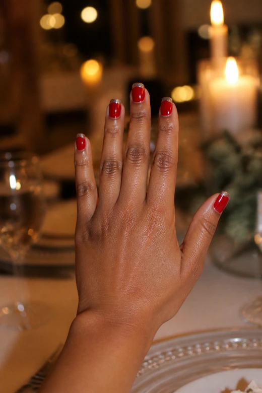 Red Glitter French Christmas nails