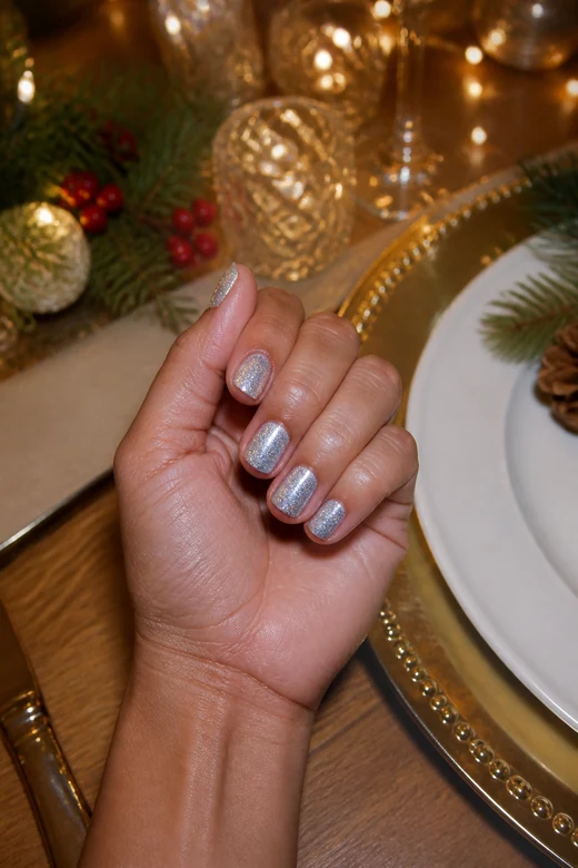 Full Silver Glitter Christmas nails