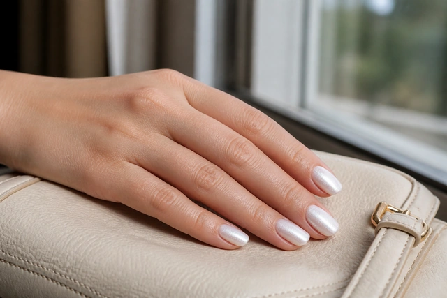 Pearl White Oval white Christmas nails