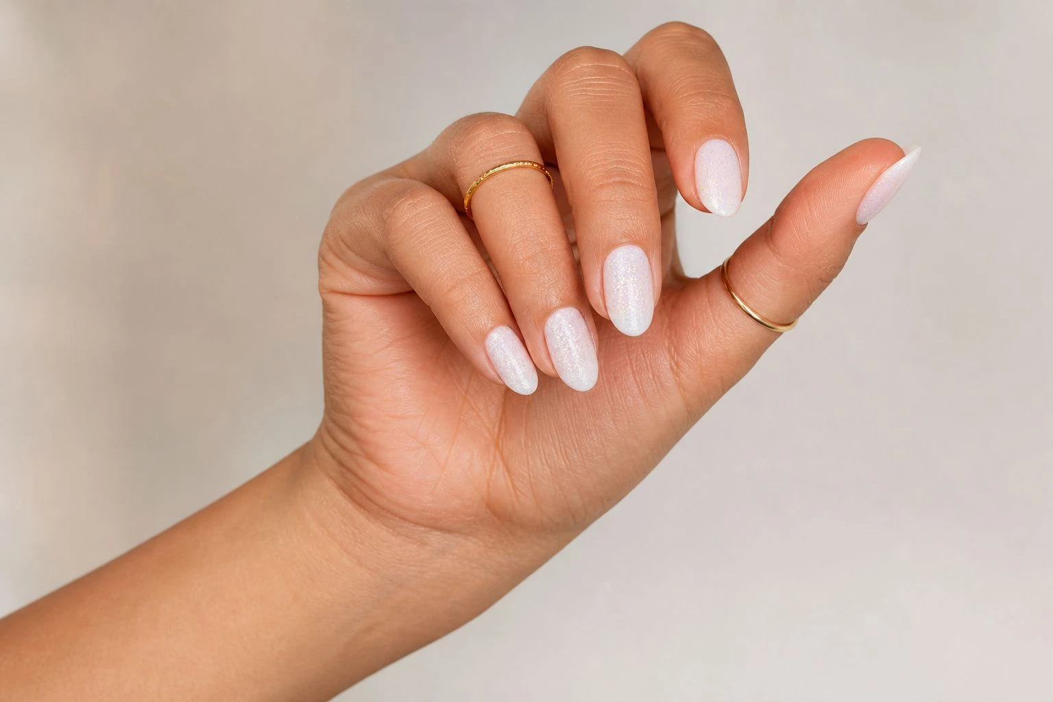 Soft White Shimmer white Christmas nails