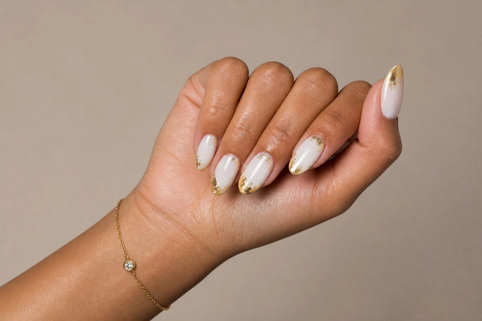 White With Gold Foil white Christmas nails