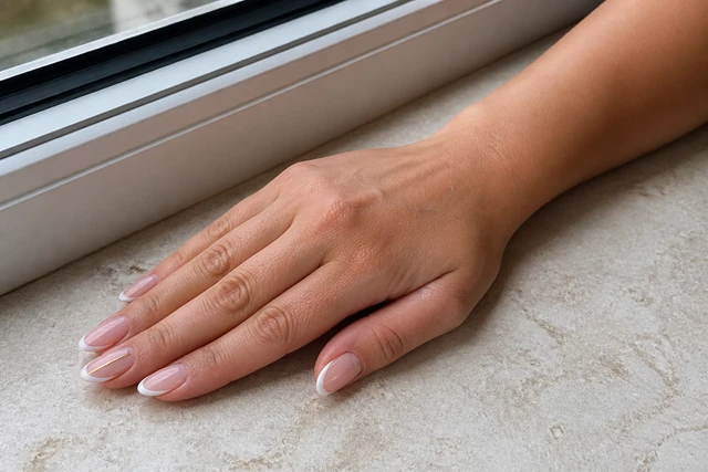 White Micro French With Gold Line white Christmas nails