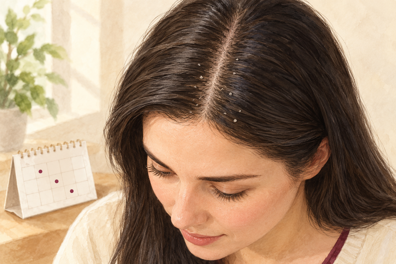 A clear scalp part is shown beside a blank progress calendar.