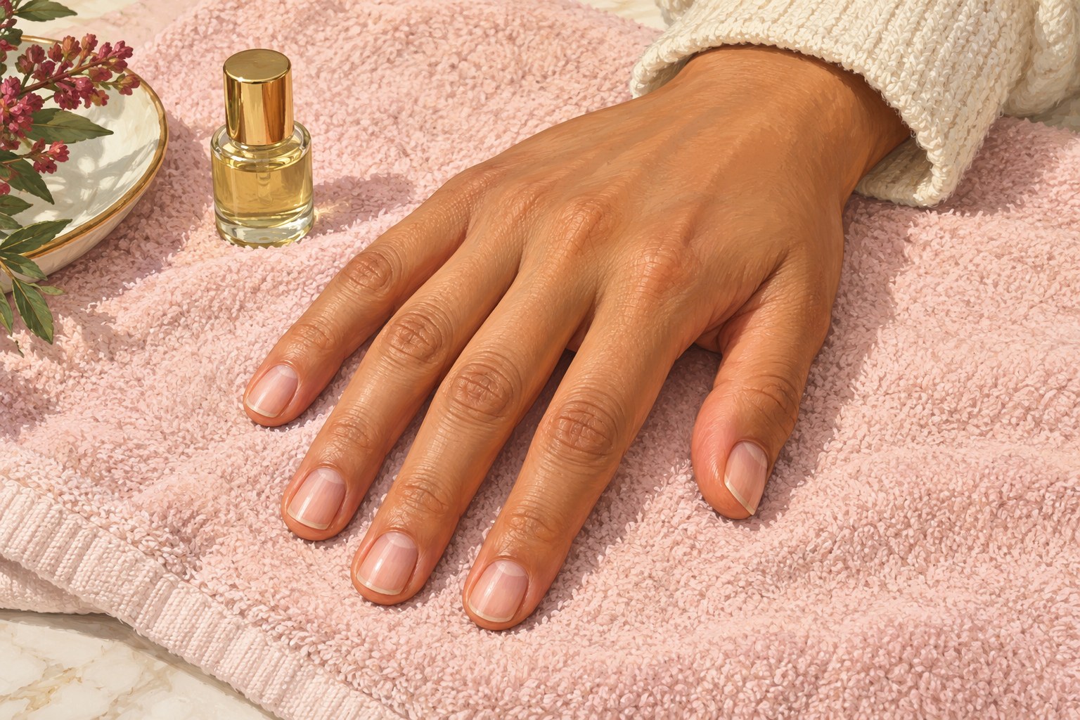 A clear natural-hand close-up shows the cuticles, nail surfaces and free edges.