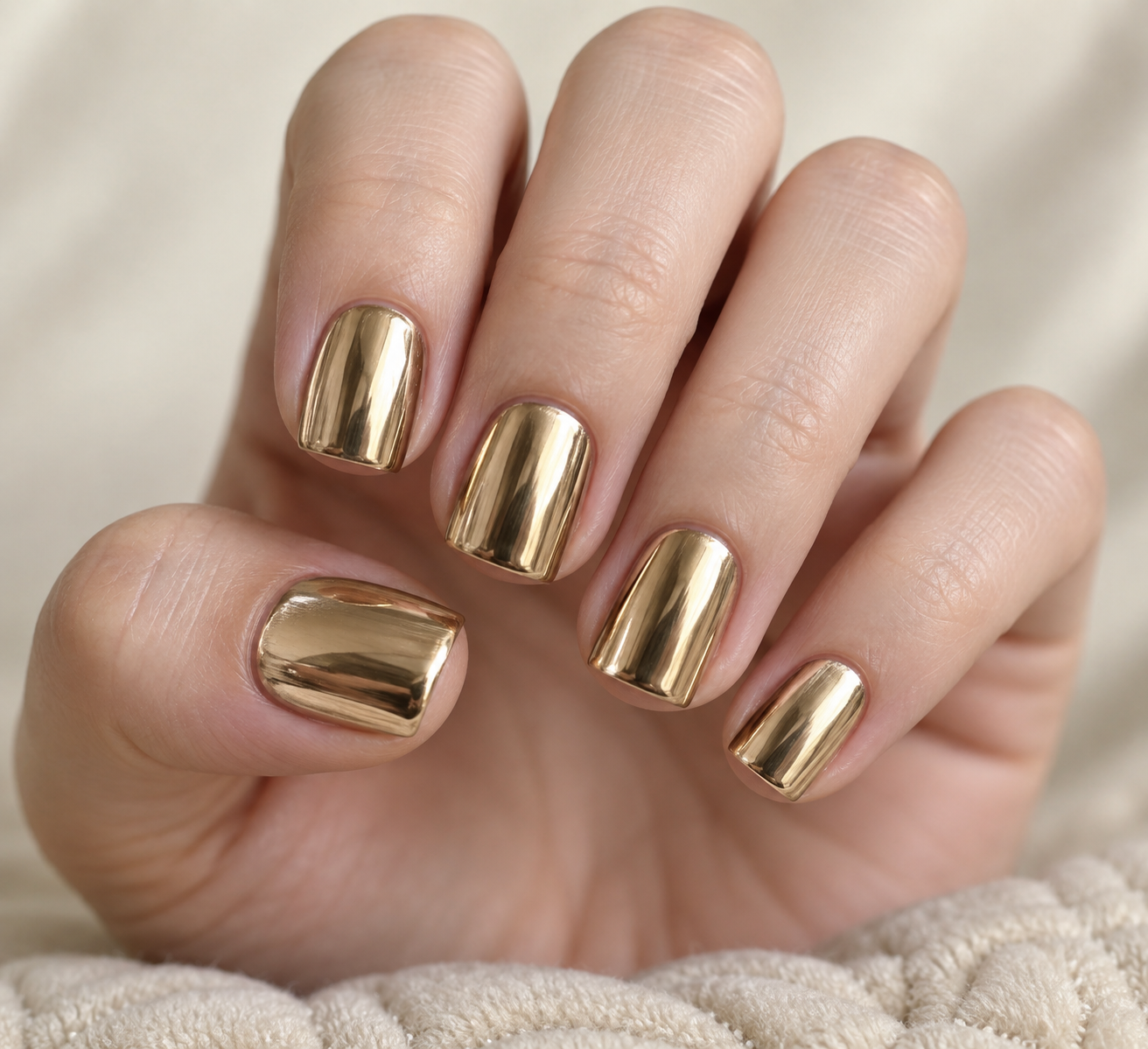 Gold chrome square nails
