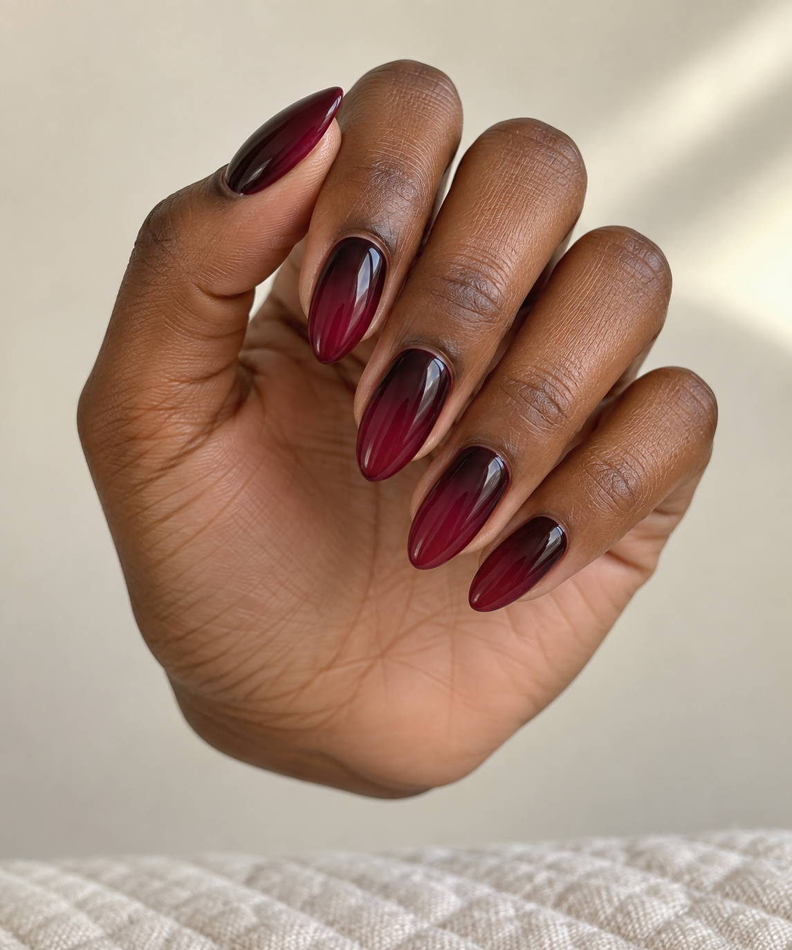 Burgundy black ombre manicure