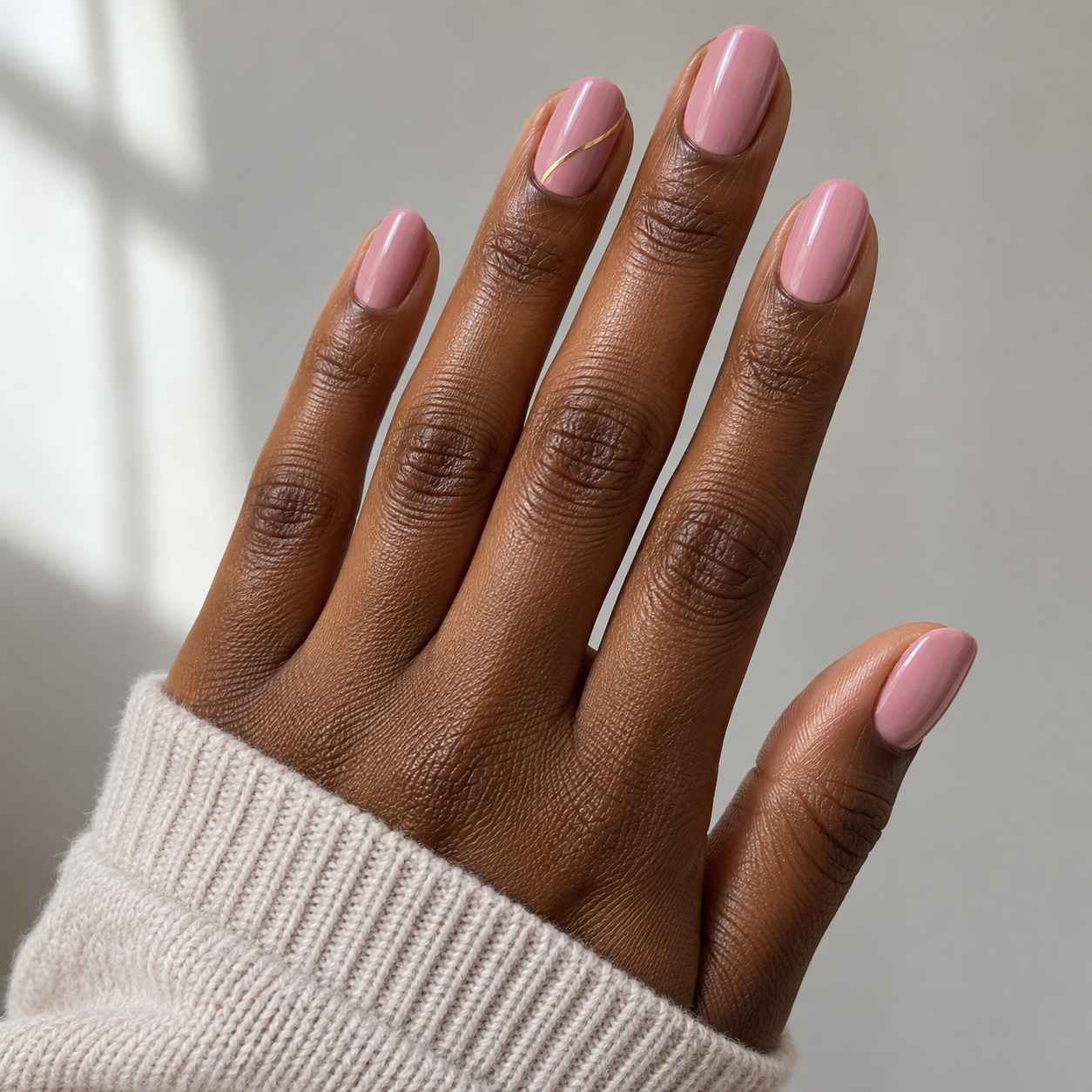Gold accent pink manicure