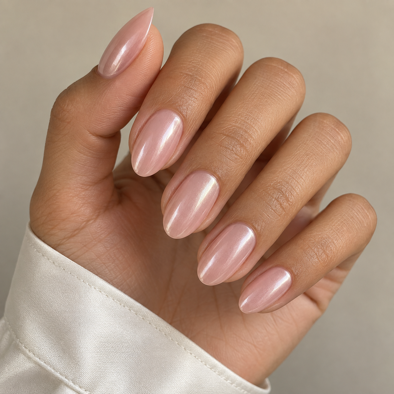Nude chrome manicure