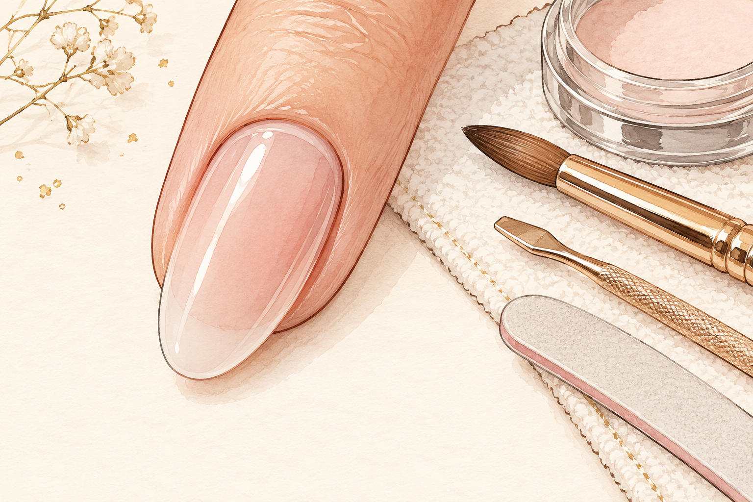 A smooth acrylic overlay sits clear of intact skin, with clean dry tools set aside.