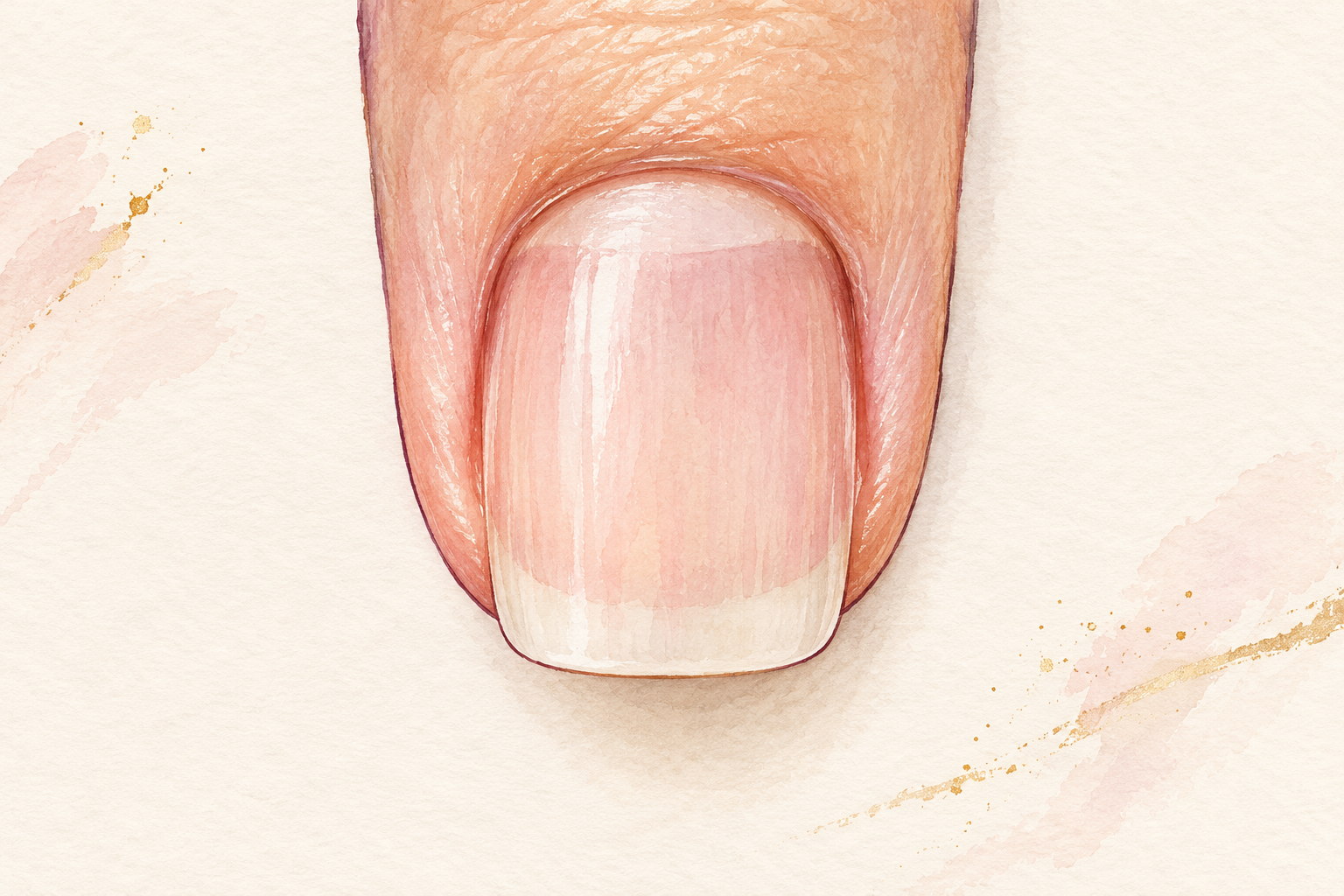 One bare natural nail shows a softly squared tip with gently rounded corners.