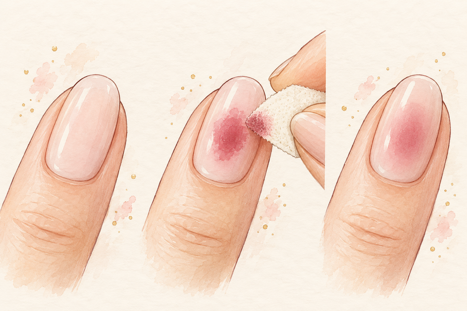 A deeper rose center is tapped onto a nail and blended into a soft aura edge.
