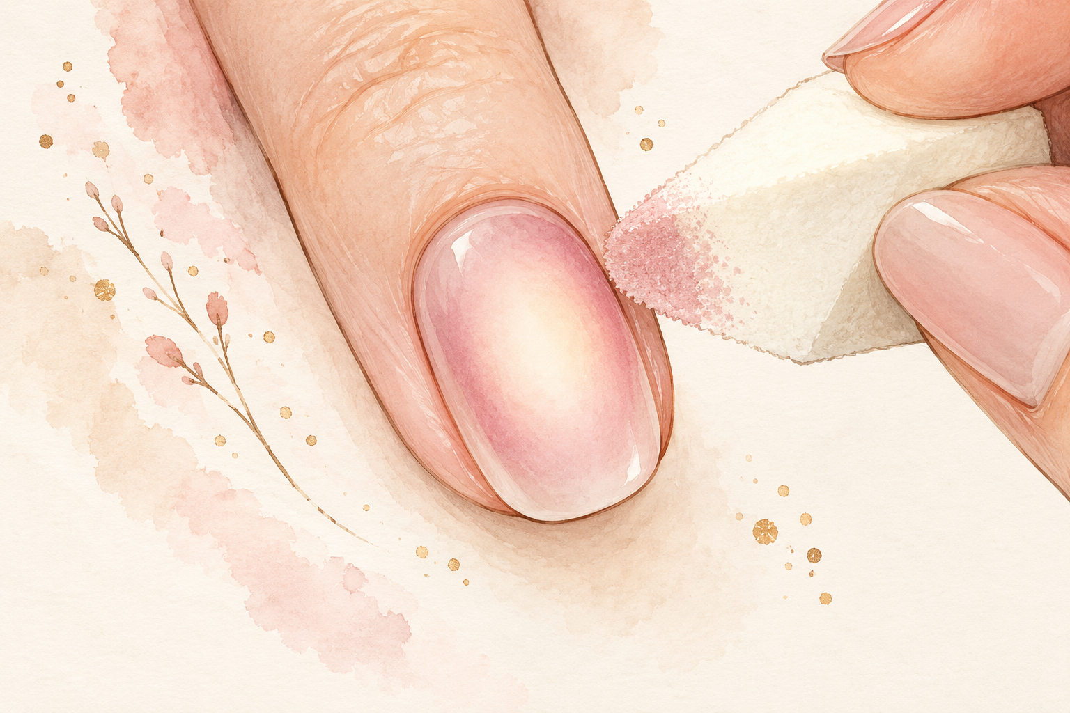 A sponge lightly feathers pale base color along the outer edge of a rose nail glow.