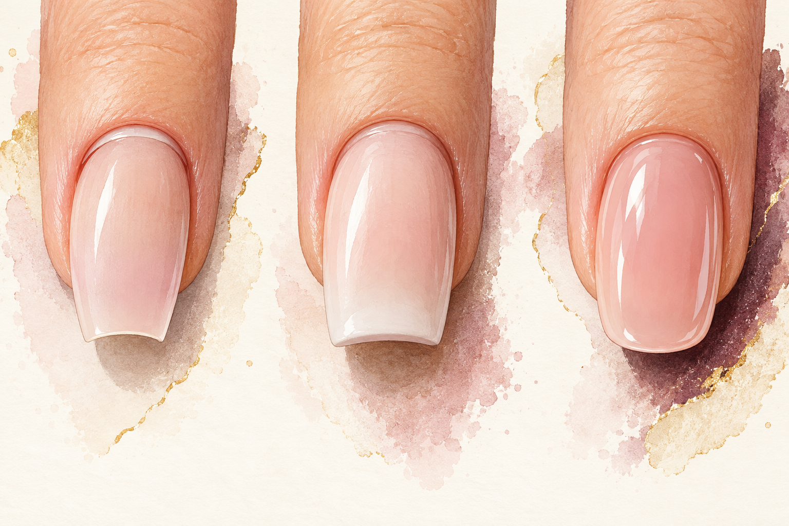 Three nail closeups show different thickness profiles and cuticle joins.