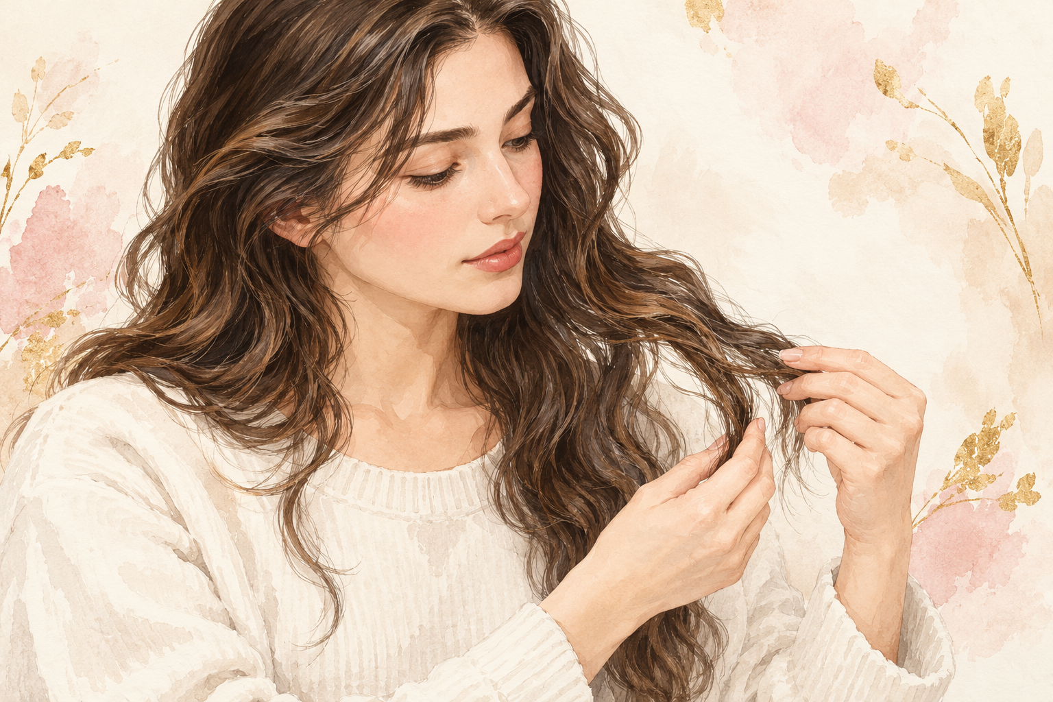 A clothed woman gently feels one attached wavy section near its ends.