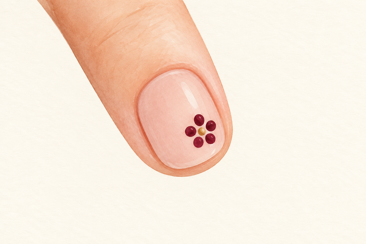 One small flower sits slightly off-center on a short natural nail with clear space around the edges.