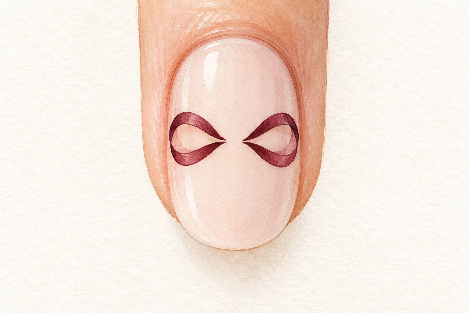 Two similar wine bow loops sit on a pale nail with a narrow gap between them.