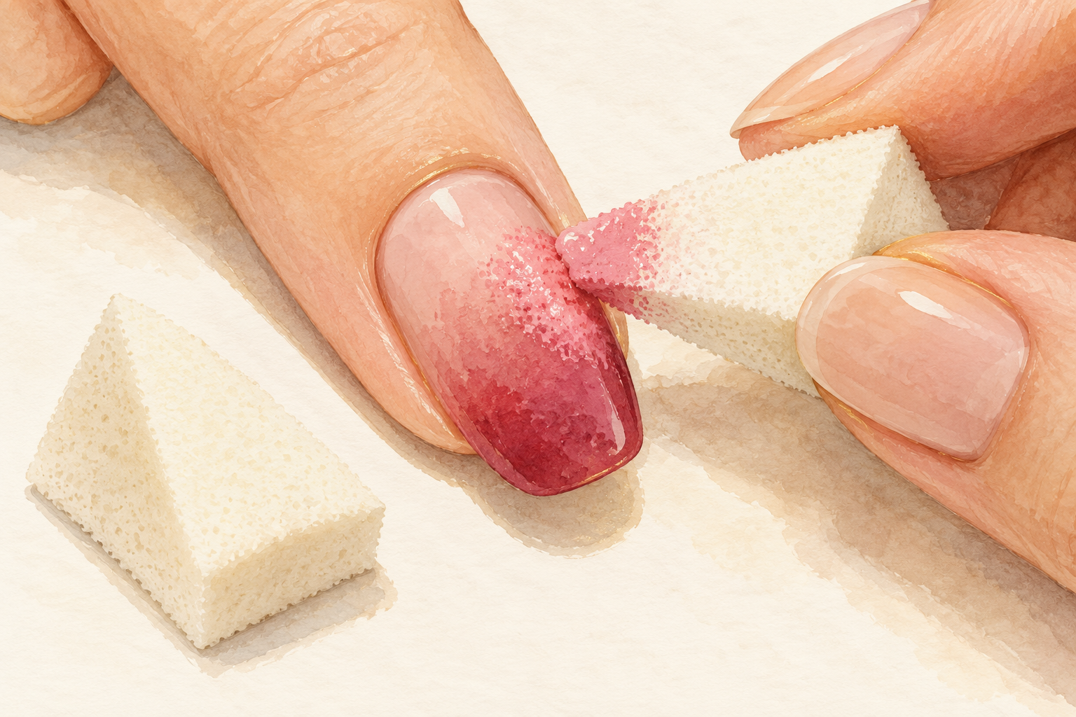 A sponge with fresh lighter polish makes a small dab on a patchy gradient beside a clean sponge.
